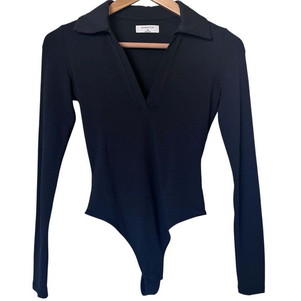 Aritzia Babaton Contour Polo Long Sleeve Bodysuit Navy Blue Capsule XS